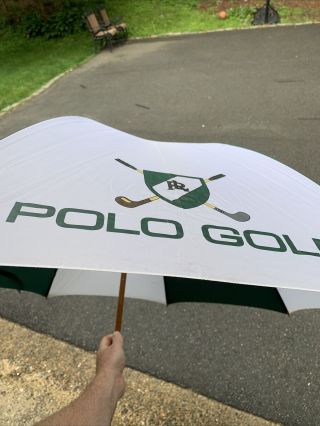 Rare Vintage Polo Ralph Lauren " Polo Golf " Umbrella Green & White Large