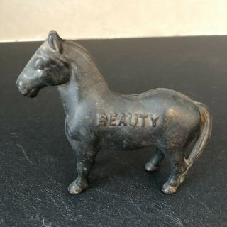 Antique Old Vintage Cast Iron Horse Still Piggy Bank Black Beauty