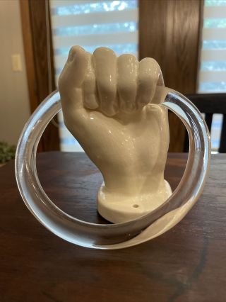 Vintage Nancy Funk Ceramic Hand Grasping Towel Holder Ring