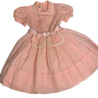 Vintage 50’s Louise Pink Swiss Dot Girls Dressy Dress With Crinoline