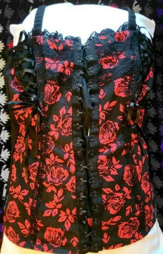 Vintage/rare Tripp Red And Black Rose Lace Corset Top - Xxl - E - Girl/emo