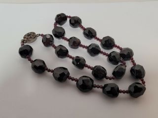 Vintage Garnets Beaded Necklace - 925 Clasp - 16mm? - Glass - Heavy - 24 In - Purple - Nr