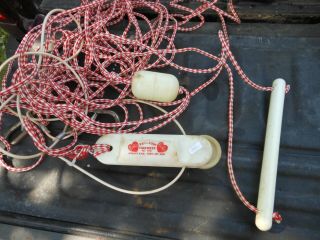 Vintage Berkley Water Skiing Tow Rope Harness - 75 Feet Cool Old Logo Red 1960s