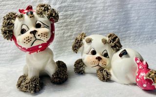 Lefton Vintage Spaghetti Set/2 Puppy Dogs With Fly On Nose,  Head & Tail Bandages