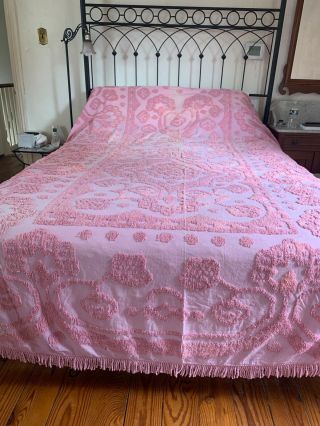 Vintage Full Chenille Bedcover Pink From The 1960 
