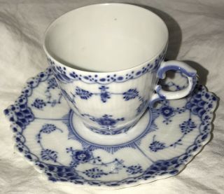 Vintage Hand Painted Royal Copenhagen Fluted Half Lace Demitasse Cup And Saucer