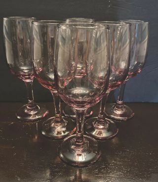 6 Vntg Libbey Wine Goblet Plum Pink Purple Rose Premier Drinking Glass 8 Oz