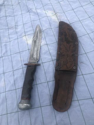 Vintage Ww2 Rh Pal 36 Military Fighting Knife W/ Engraved Sheath