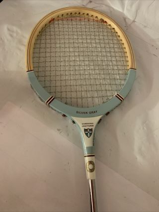 Vintage Grays Of Cambridge Wooden Squash Sport Racket Silver Gray Madein England