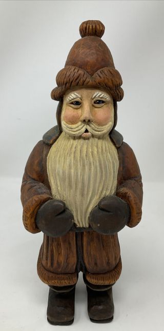 Vintage Light Weight Wood Hand Carved 13 " Santa With Long Beard