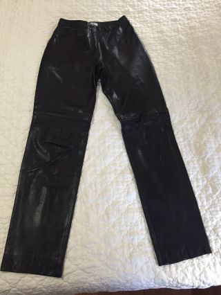 Vintage Toffs Leather Black High Rise Straight Leg Motorcycle Pants Size 6
