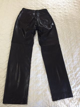 VINTAGE TOFFS LEATHER BLACK HIGH RISE STRAIGHT LEG MOTORCYCLE PANTS SIZE 6 2