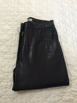 VINTAGE TOFFS LEATHER BLACK HIGH RISE STRAIGHT LEG MOTORCYCLE PANTS SIZE 6 3