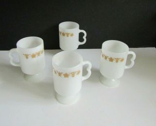 Vtg Pyrex Corelle Butterfly Gold Footed Milk Glass Mugs Pedestal Set Of 4 Htf