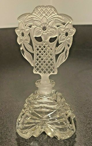 Vintage Czechoslovakia Czech Perfume Bottle Cut Glass Satin 6 " Bohemian Stopper