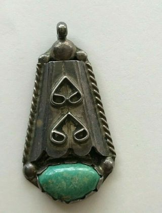 Vintage Native American Handmade Sterling Silver & Turquoise Stone Pendant
