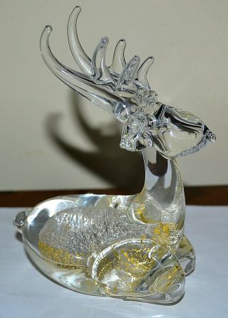 Stunning Vtg Murano Italy Art Glass Gold Fleck Deer Stag Sculpture,  Figurine