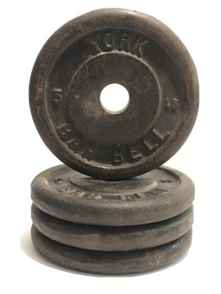 4 Vintage 5 Lb York Barbell Weight Plates 1 " Standard Weights 20 Lb Total