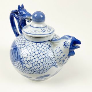 Vintage Chinese Porcelain Decorative Dragon Rooster Teapot