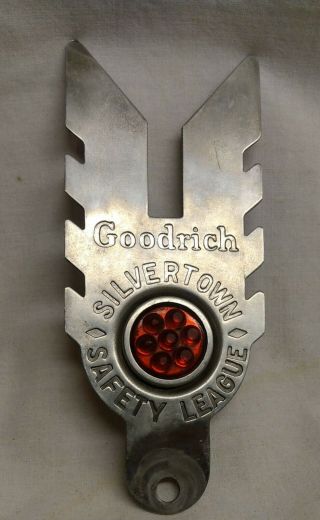 Vintage Goodrich Silvertown Safety League License Plate Topper Reflector Old