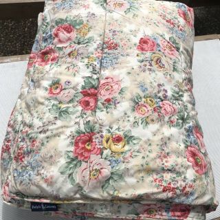 Vtg Ralph Lauren Brittany Floral Shabby Chic Twin Comforter Pinks Reds White