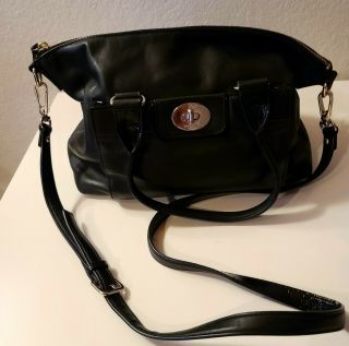 Vintage Kate Spade York Black Leather Shoulder Bag Turn - Lock Pocket