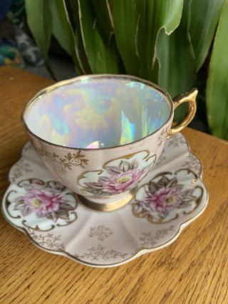 Vintage Tea Cup And Saucer Lefton China Hand Painted