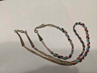 Vintage Navajo Turquoise Multi Stone Liquid Silver Sterling Necklace Bracele Set