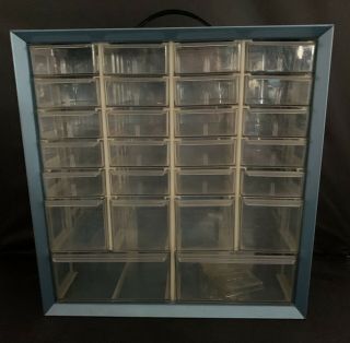 Vintage Blue Metal Akro Mils (mills) 26 Drawer Cabinet