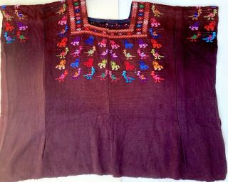 Vintage Guatemalan Huipil Blouse Embroidered Hand Woven Folk Art Textile Arts