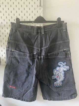 Vtg 90’s Jnco Jeans Raver Drop Pocket Panther Patch Denim Shorts 34 Rare