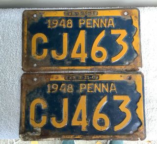 1948 Vintage Pennsylvania Pa License Plates Matching Set