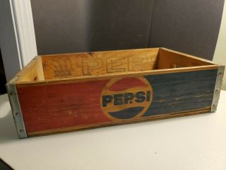 Vintage 1976 Pepsi Cola Wooden Soda Pop Crate Case Box Carrier Pepsi Round Logo