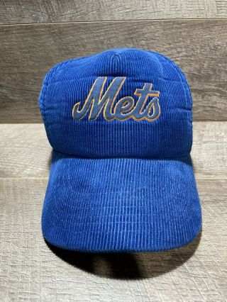 Vintage York Mets Blue Corduroy Snapback Hat Mlb Baseball Gatorade Pathmark