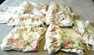 Vintage Laura Ashley White & Pink Roses Floral Pillow Shams Cases Curtains Set