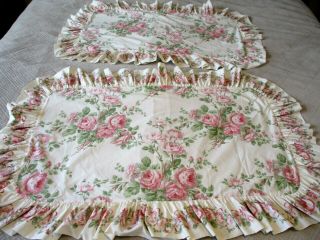 Vintage Laura Ashley White & Pink Roses Floral Pillow Shams Cases Curtains Set 3
