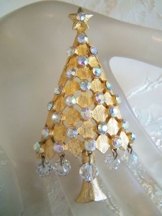 Vintage MYLU Christmas Tree Pin Brooch AB Aurora Borealis Crystals 2