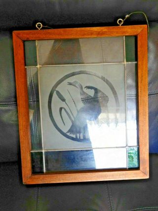 Vintage Stained Glass Window With Etched Glass,  Canadian Goose,  16 " X 13 ".
