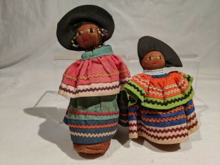 1950’s - 1960’s Vintage Seminole Indian Dolls (2),  Palmetto & Cloth,  7” And 5 5/8”