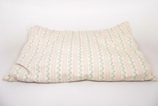 Vintage Feather Down Bed Pillow Floral Print Pink Ticking