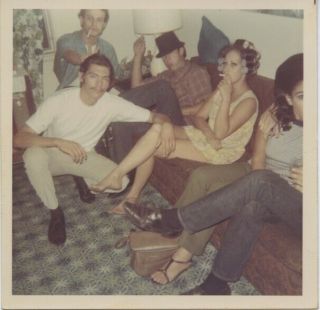Vintage Photo.  Casual,  Cautious Group Of Young Hispanics.