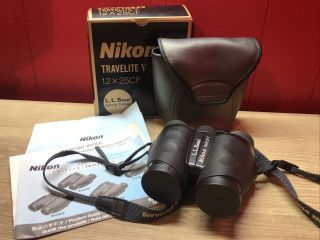 Vtg L.  L Bean Nikon Travelite V 12 X 25cf Binoculars W/ Strap And Case