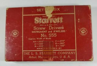 Starrett Six Piece Jewelers Screw Drivers No.  555 Vintage Complete Set