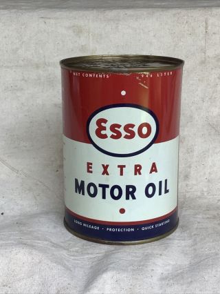 Vintage Esso Extra Brand One Quart Metal Oil Can Full Can