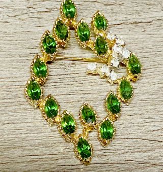 Signed Vintage Gold Tone Panetta Emerald Colored Stones Rhinestones Accents