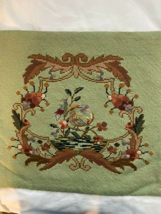 Vintage Needlepoint In Chippendale Style Featuring Birds Sitting On A Branch
