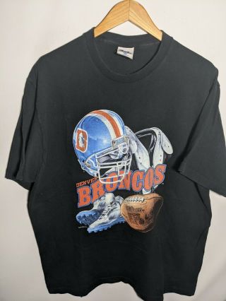Vintage 90s Denver Broncos Nfl Football Helmet T - Shirt Xl Single Stitch