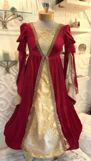Renaissance Princess Costume Halloween Girls M 7/ 8 Vintage Ren Fair Theatre Red