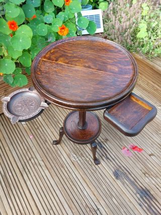 Vintage Oak Smoking Table With Pull Out Ash Tray And Cigarette Box