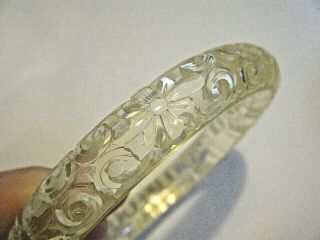 1/2 " Round Vintage Kjl Kenneth J Lane Carved Clear Lucite Bangle Bracelet